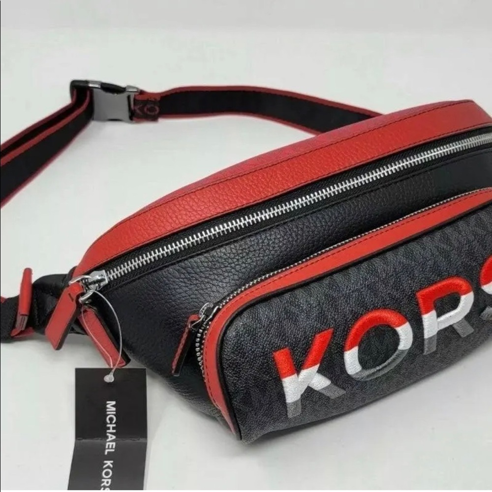 Michael Kors Cooper Two-Tone Logo And Leather Belt Bag - New Men | Color: Red